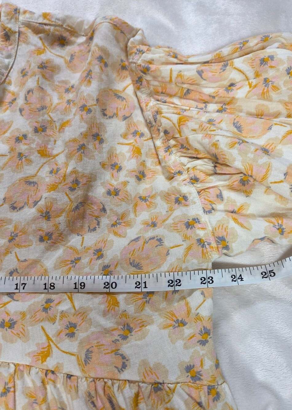 We The Free Free People Floral Linen Blend Babydoll Blouse Puff Sleeve M - Picture 10 of 11